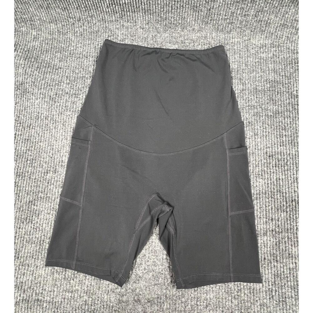 PoshDivah Maternity Over The Belly Bicycle Shorts‎ Womens XL Black Side Pockets